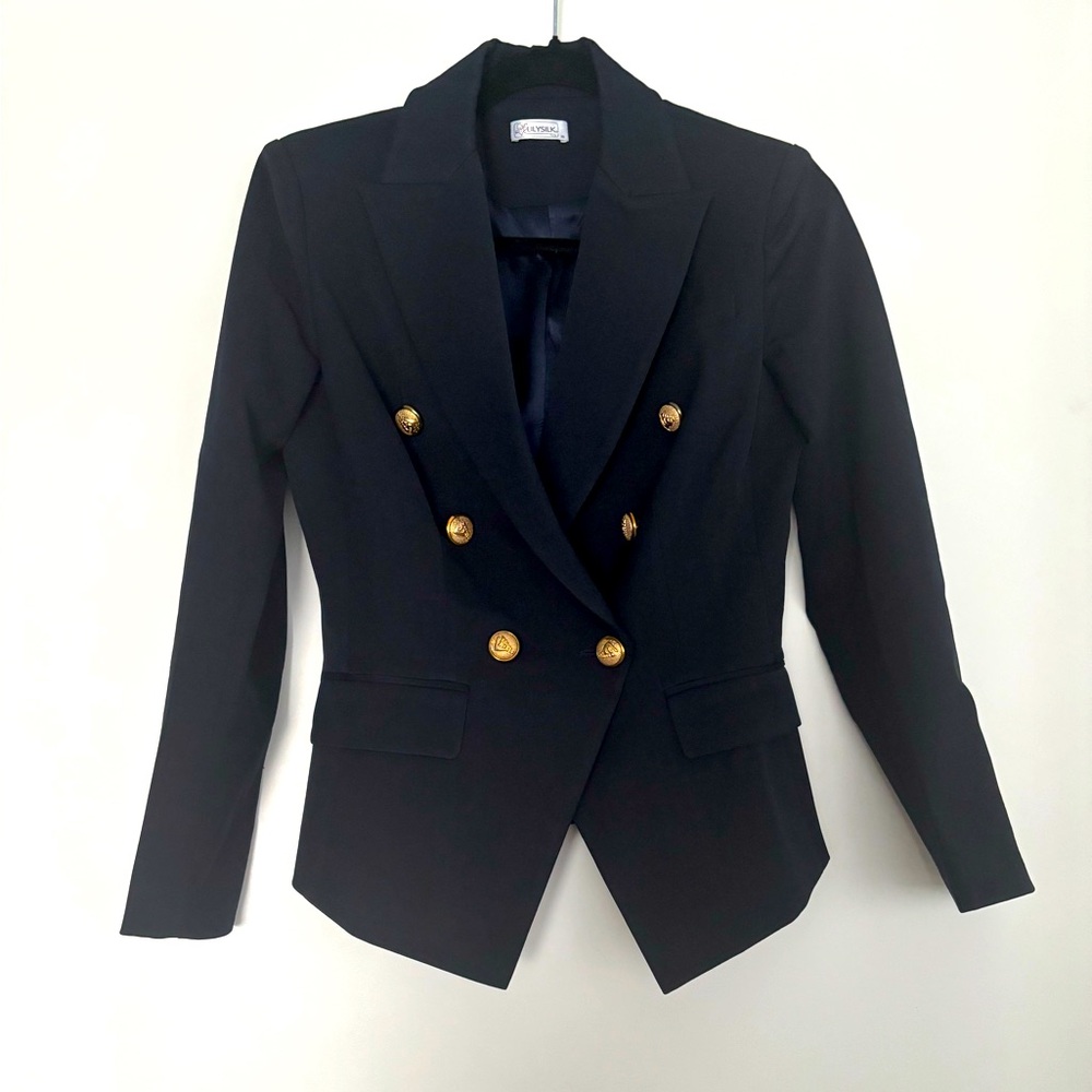 Lily silk navy blue blazer in size xs